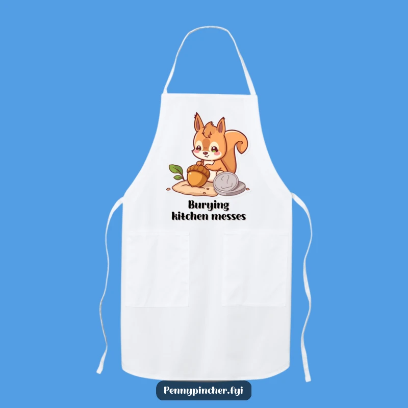 Funny Hopeful Squirrel Burying Acorn Coin Apron: Plant Seeds of Laughter in the Kitchen