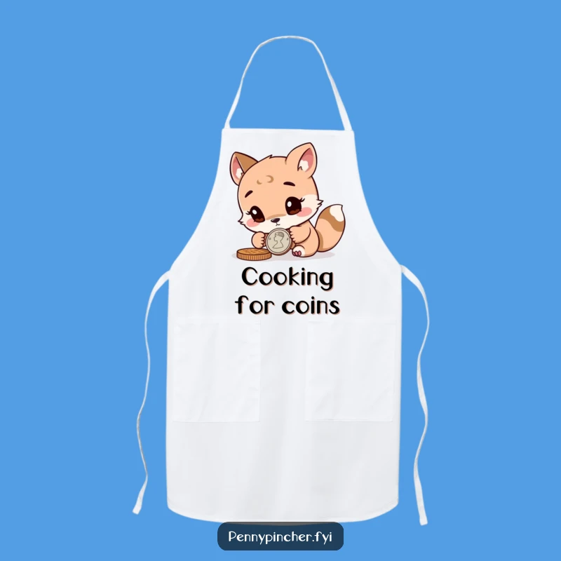 Funny Animal Apron: Curious Coin Inspecting Character for Detail-Oriented Cooks