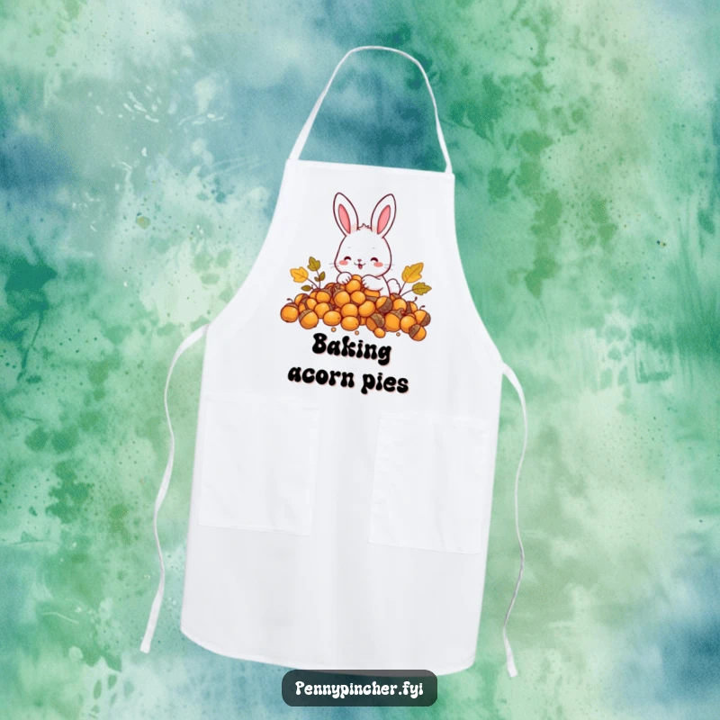Funny Rabbit Apron: A happy rabbit character counting golden acorns, ideal for a cheerful kitchen.