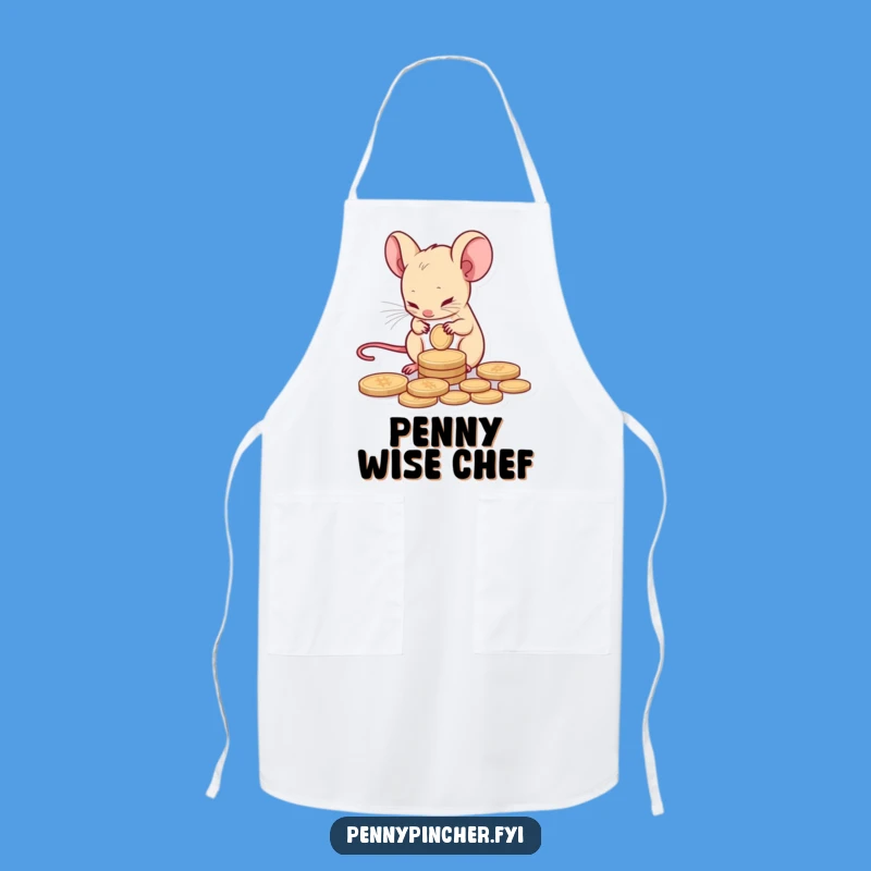 Funny Mouse Apron: Tiny Saver Counts Coin for a Humorous Kitchen