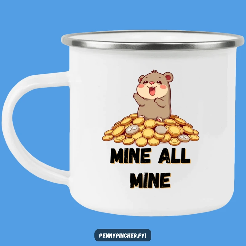 Funny Adventurous Mole Coin Camping Mug: Joyful Character's Outdoor Wealth Cup