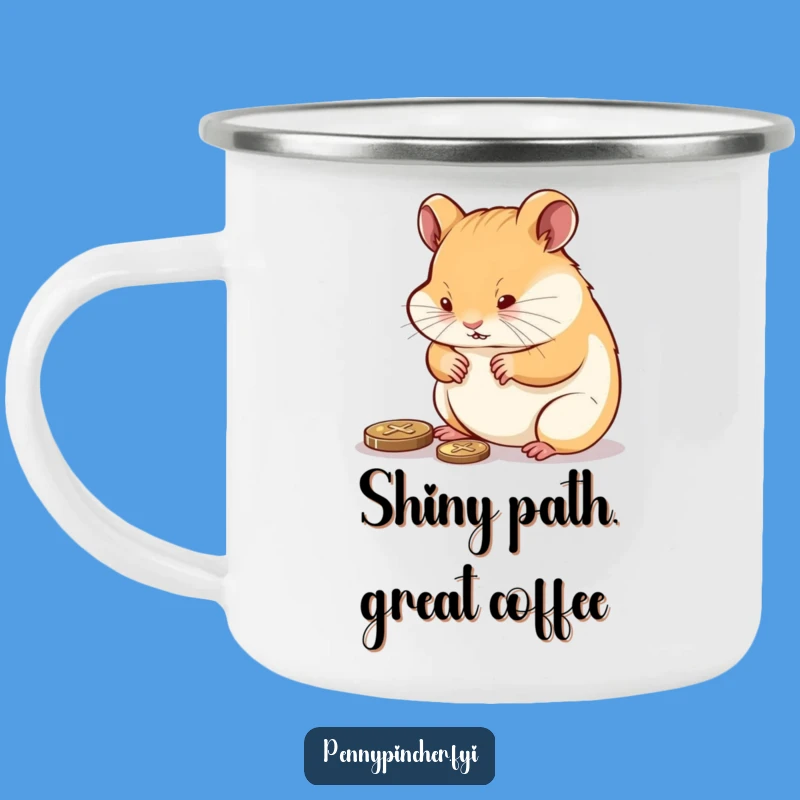 Funny Hamster Polishing Penny Camping Mug: Fuel Your Shine on the Go