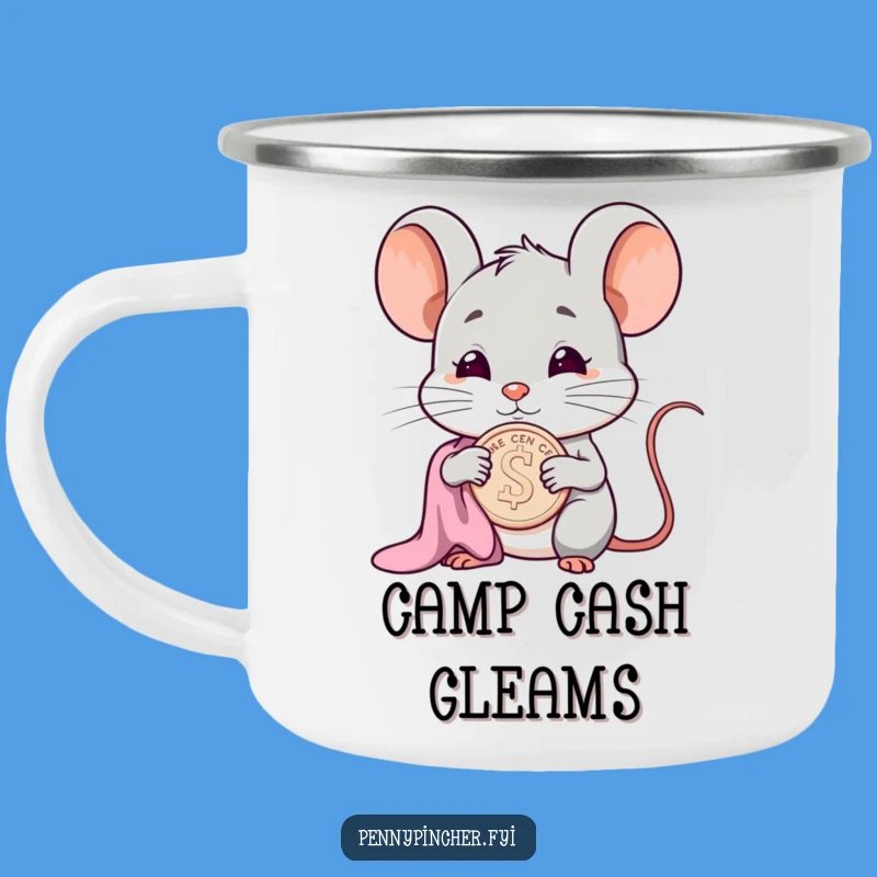 Funny Smug Mouse Camping Mug: Polishing Cent Character for Hilarious Outdoor Riches