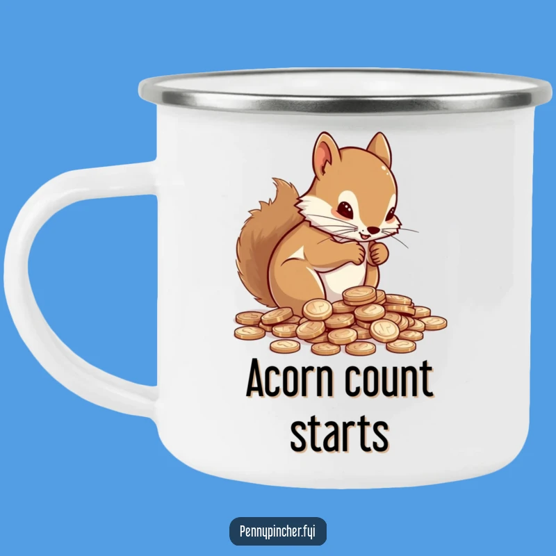 Funny Squirrel Counting Pennies Camping Mug: Sip & Save Outdoors - Perfect Gift!