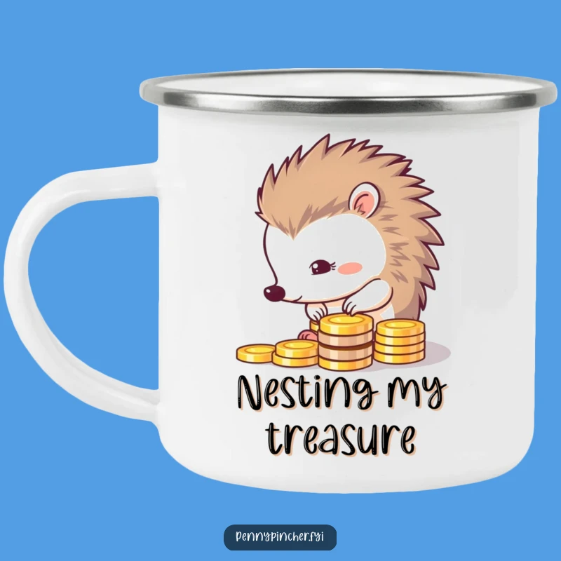 Funny Thrifty Hedgehog Coin Camping Mug: Organizer's Outdoor Drinkware