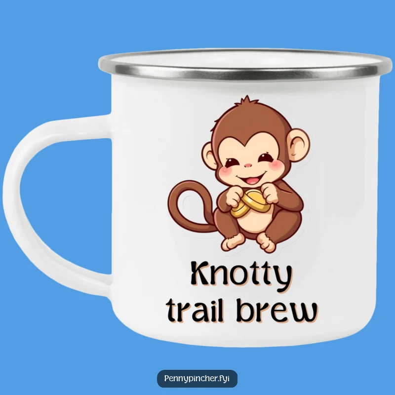 Funny Monkey Coin Knot Camping Mug: Adventure Fuel for Clever Minds!