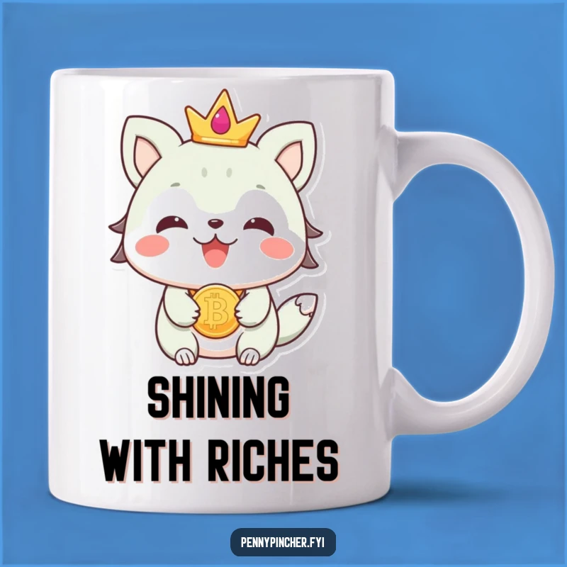 Funny Animal Coin Jewelry Mug: Beaming Character Adorned with Treasure Gift