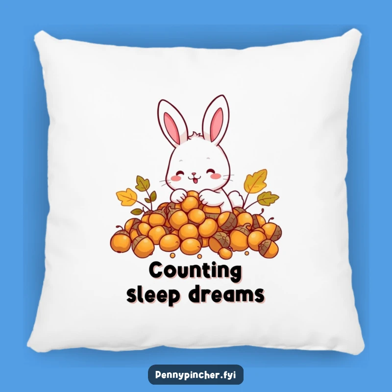 Funny Rabbit Pillow: Happy rabbit w/ acorns, perfect comfy funny gift.