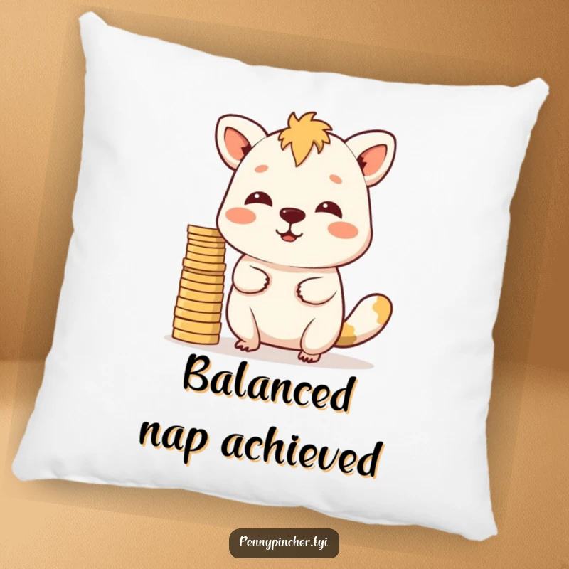 Funny Pillow: An animal character with remarkable poise, balancing a stack of coins on its nose.