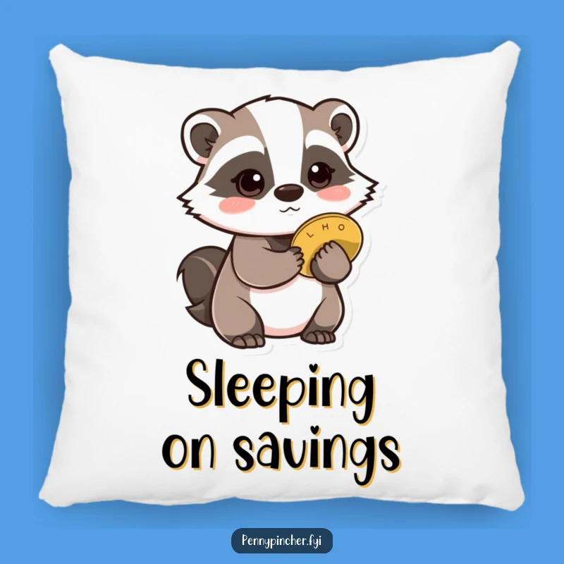 Funny Badger Pillow: Cautious badger w/ coin, perfect comfy funny gift.