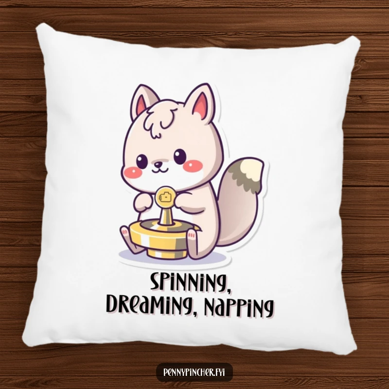 Funny spinning animal pillow, focused on spinning a coin top, a soft and humorous decorative item.