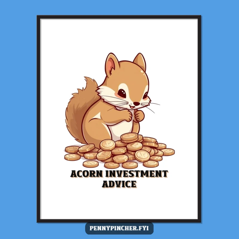 Funny Squirrel Counting Pennies Digital Art: Instant Financial Decor - Perfect Gift Idea!