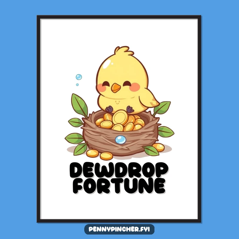 Funny Bird Dewdrop Digital Art - Instant Whimsical Decor Gift