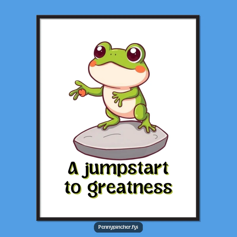 Funny Clever Frog Coin Stepping Stone Digital Art Print: Humorous Decor for Innovative Spaces