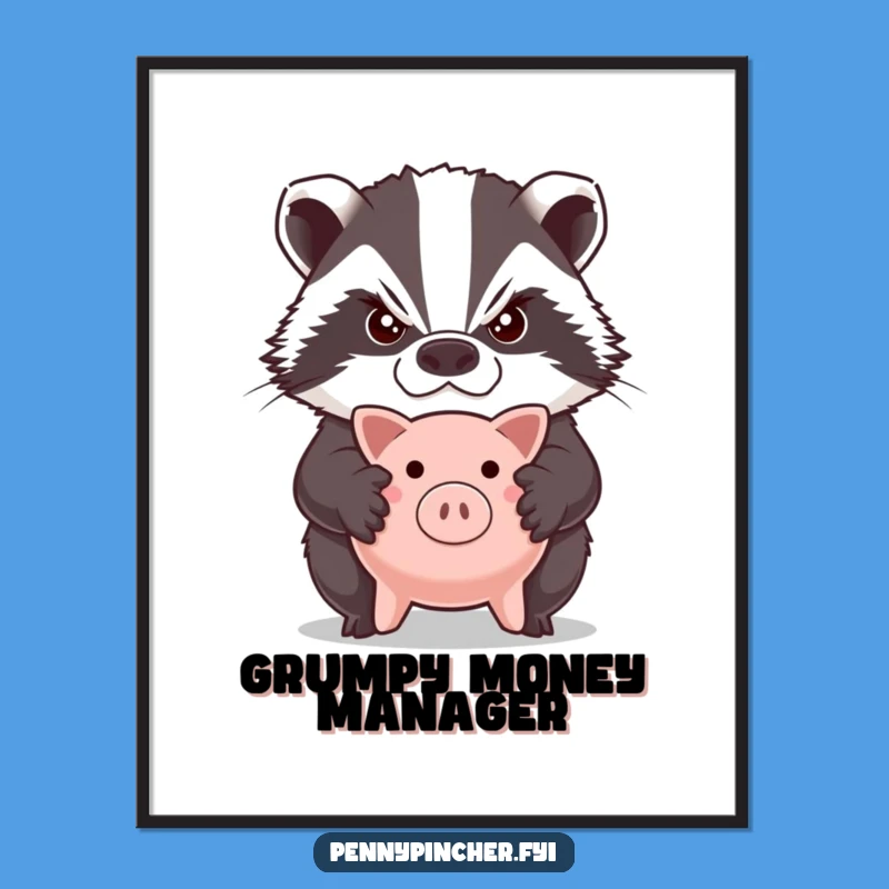Funny Grumpy Badger Piggy Bank Digital Print: Instant Humor for Your Walls