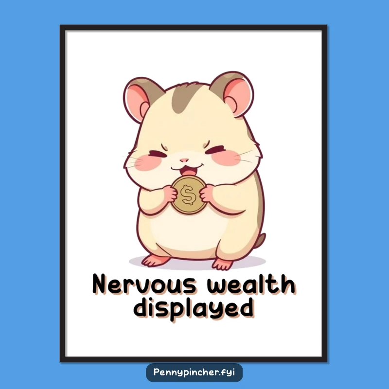 Funny Hamster Clutching Coin Digital Print: Instant Humor for Your Walls