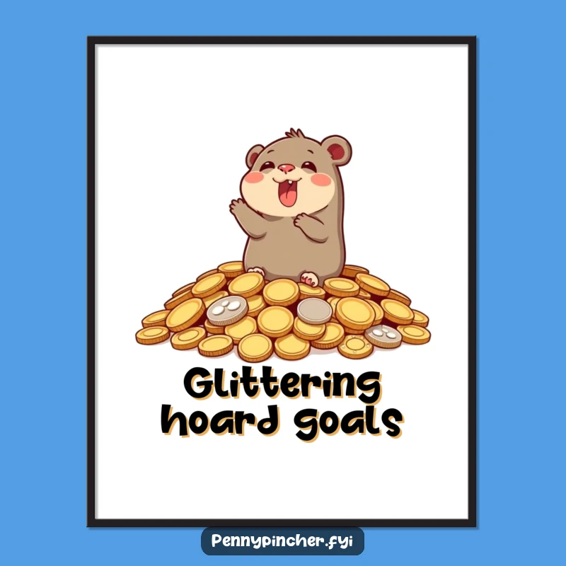 Funny Mole's Wealthy Aura Digital Art: Joyful Character's Coin-Filled Print