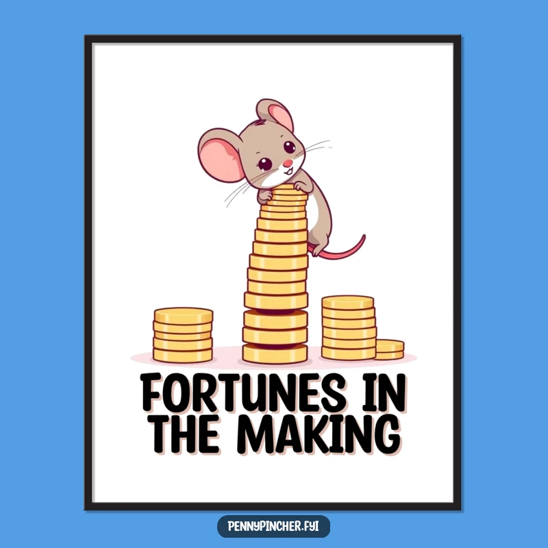 Funny Mouse Coin Tower Digital Art: Instant Ambitious Decor - Perfect Gift Idea!
