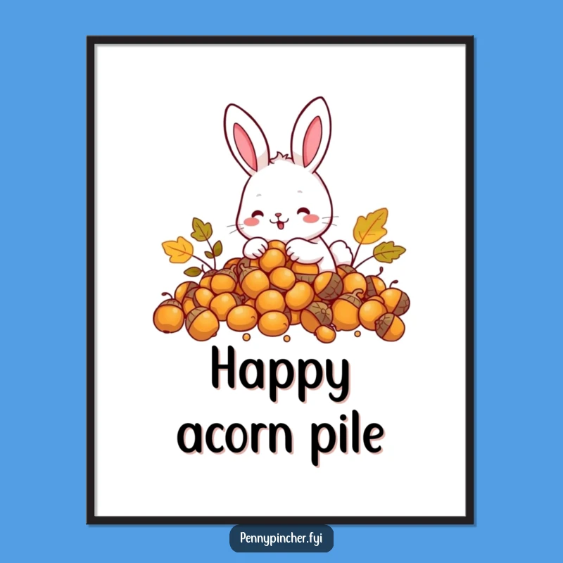 Funny Rabbit Digital Print: Rabbit w/ acorns, instant funny art gift.