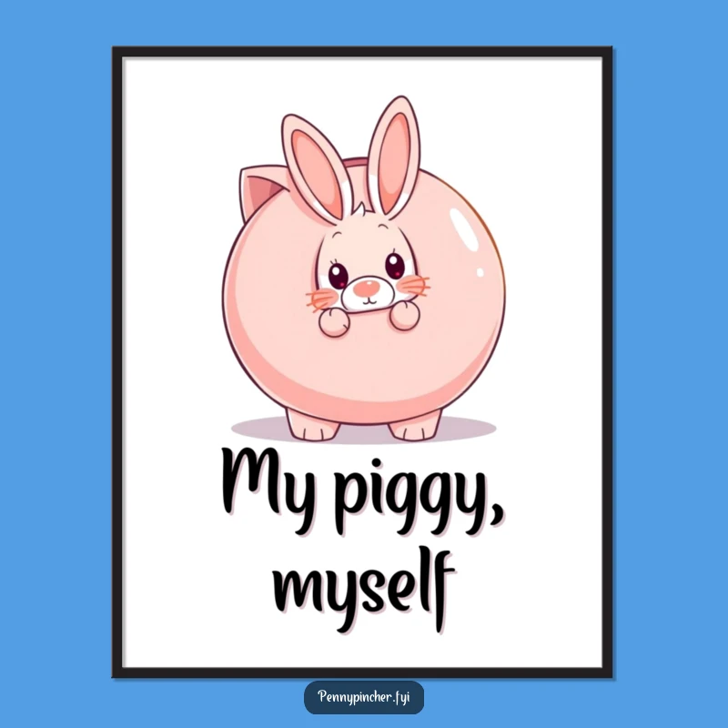 Funny Shy Rabbit Piggy Bank Digital Art: Instant Charm for Your Walls