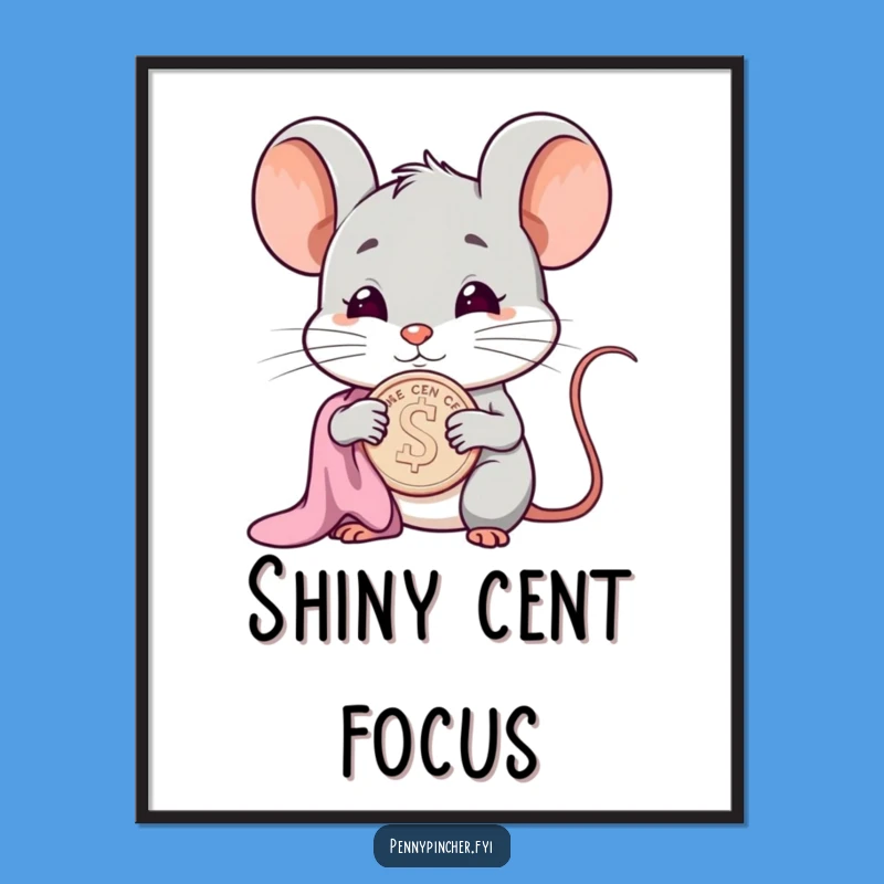 Funny Smug Mouse Digital Art: Polishing Cent Print for Humorous, Hilarious Decor