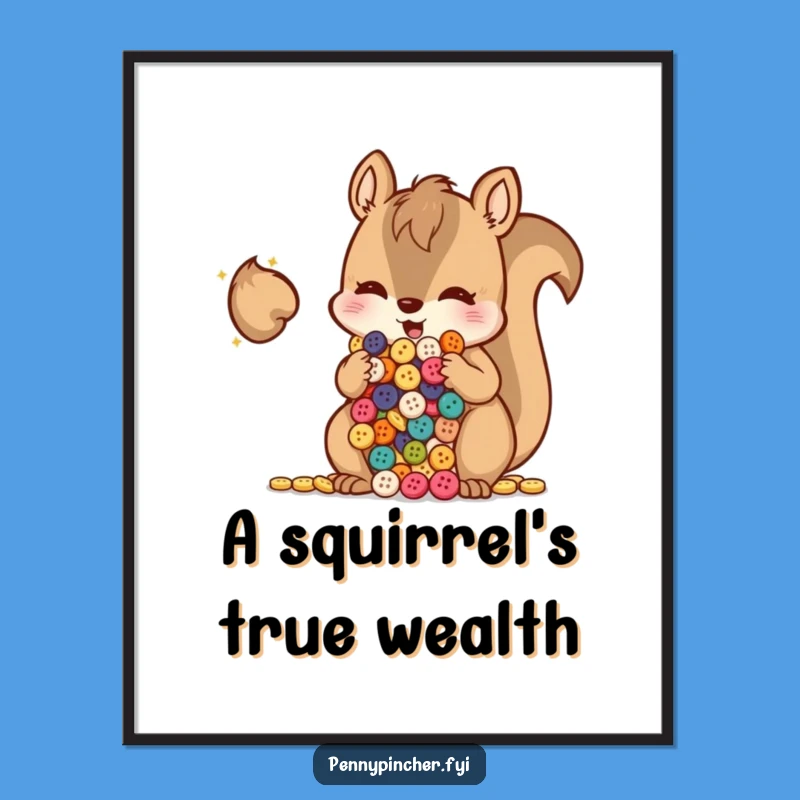 Funny Squirrel Button Hoarder Digital Art: Instant Cheeky Charm for Your Walls