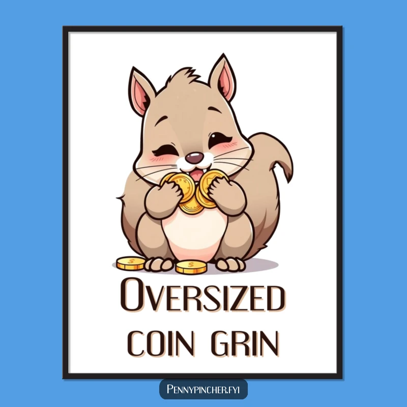 Funny Squirrel Digital Print: Squirrel w/ coins, instant funny art gift.