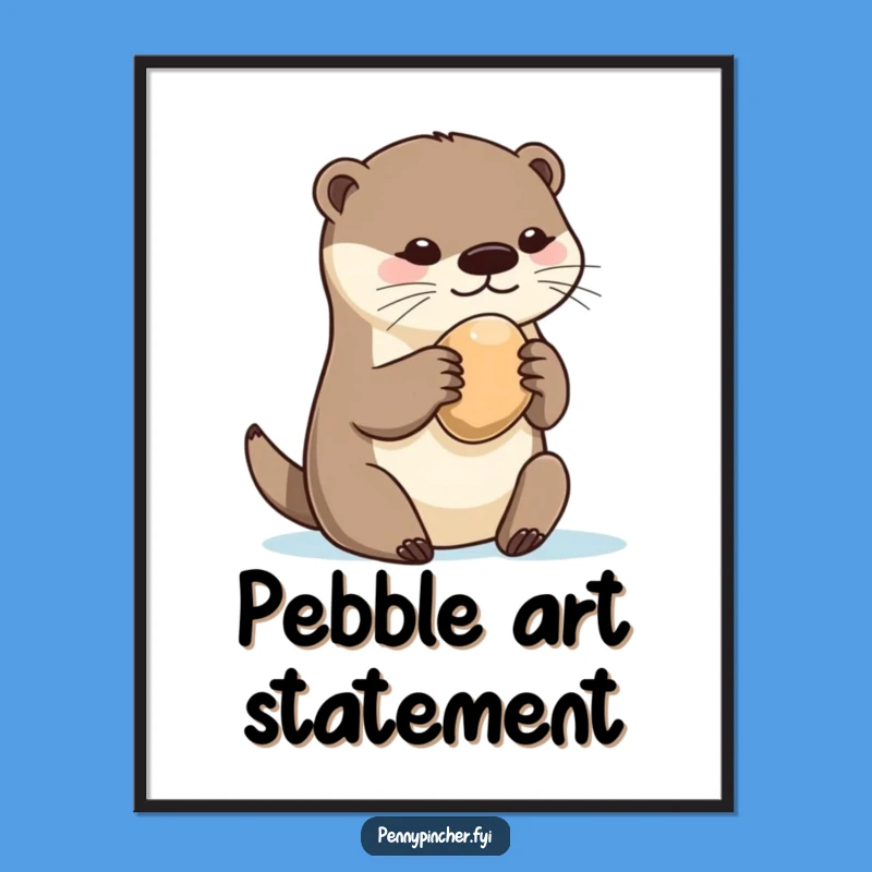 Funny Otter Pebble Art Print: Quirky Decor & Hilarious Gift for Collectors
