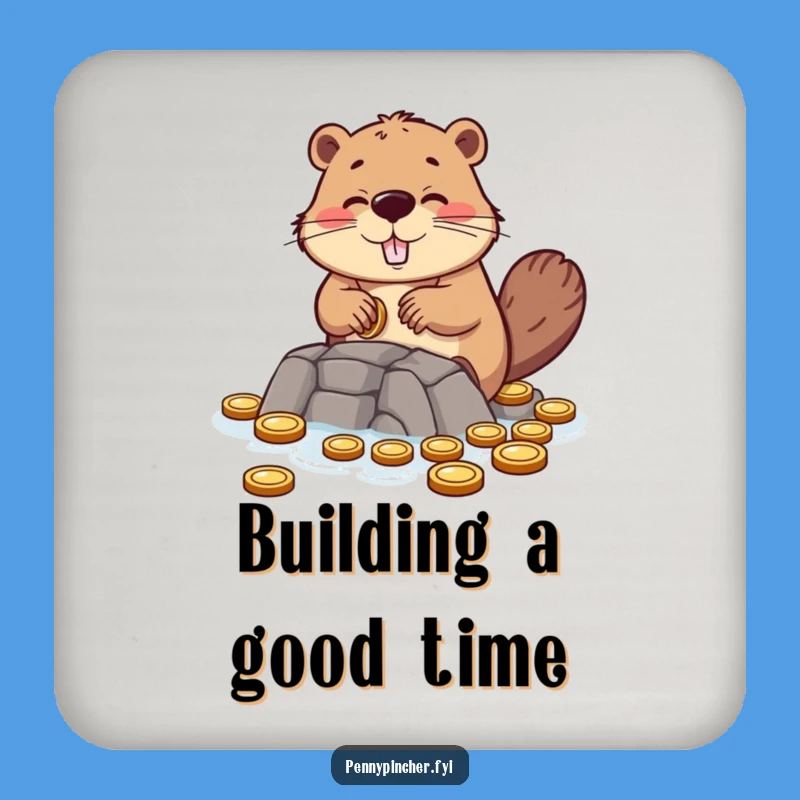 Funny Beaver Building Coin Dam Coasters - Protect Your Surfaces, Cute Funny Gift