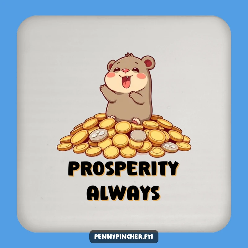 Funny Mole's Lucky Coin Drink Coaster: Joyful Character's Protective Wealth Charm