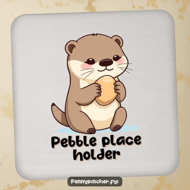 Funny otter drink coasters, showing a cute otter protectively holding a smooth pebble, adding humorous possessiveness to table protection.