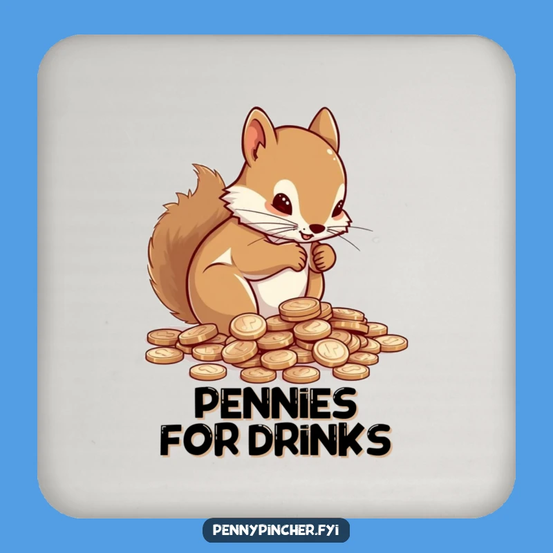 Funny Squirrel Counting Pennies Coaster: Protect Surfaces with Financial Flair - Great Gift!