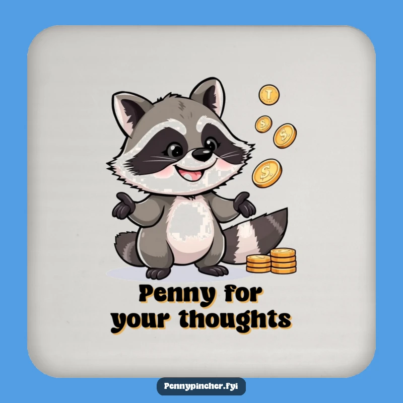 Funny Raccoon Coaster: Juggling raccoon w/ pennies, protects furniture funny gift.