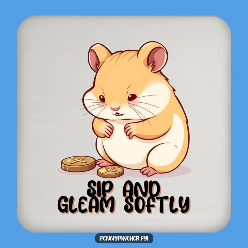 Funny Hamster Polishing Penny Coasters: Protect Surfaces with Diligent Charm