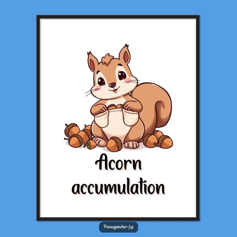 Funny Squirrel Poster: Hoarding Acorns with Oversized Pockets Art