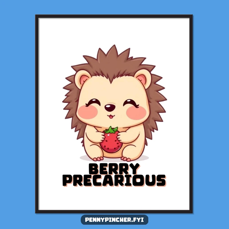 Funny Hedgehog Berry Balance Poster - Adorable Wall Art Gift