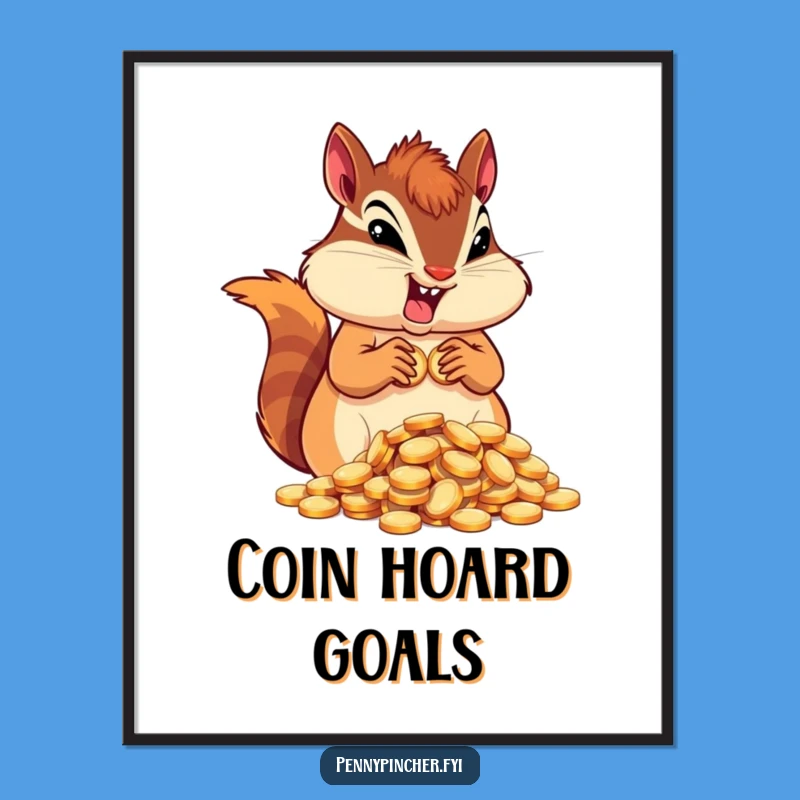 Funny Chipmunk Hoarder Poster: Determined Character Art for a Wealthy, Hilarious Decor Piece
