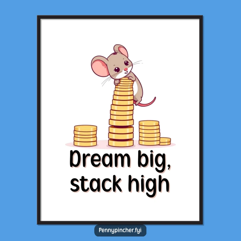 Funny Mouse Coin Tower Poster: Decorate with Ambitious Dreams - Perfect Gift!