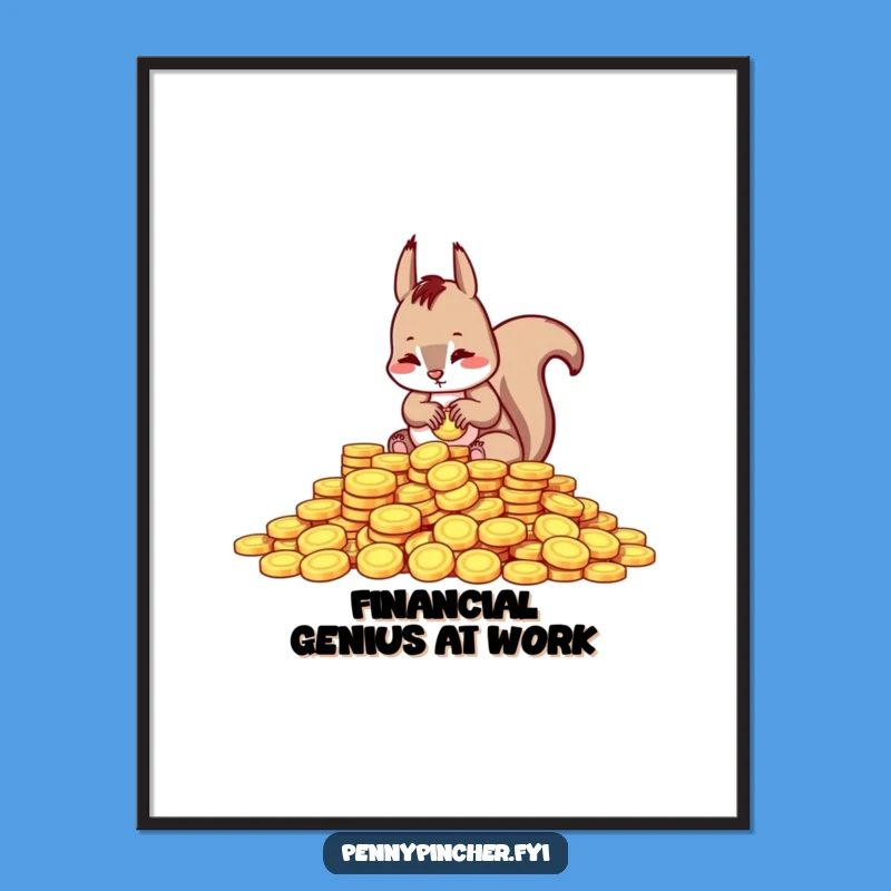 Funny Squirrel Counting Coins Poster - Wall Art for the Savvy & Humorous
