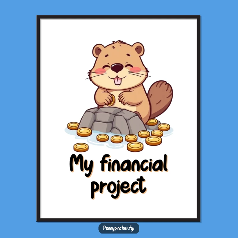 Funny Beaver Building Coin Dam Poster - Whimsical Wall Art, Ideal Funny Gift
