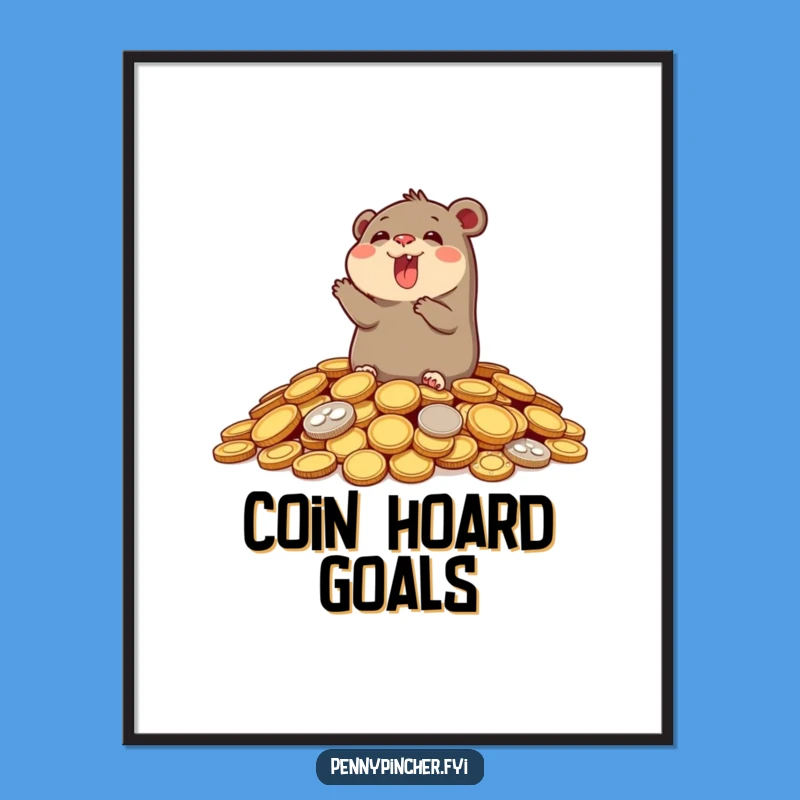 Funny Mole's Jackpot Poster: Joyful Character's Coin Pile Wall Art Gift
