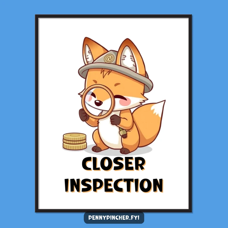 Funny Resourceful Fox Poster: Coin Magnifier Art Wall Decor Gift