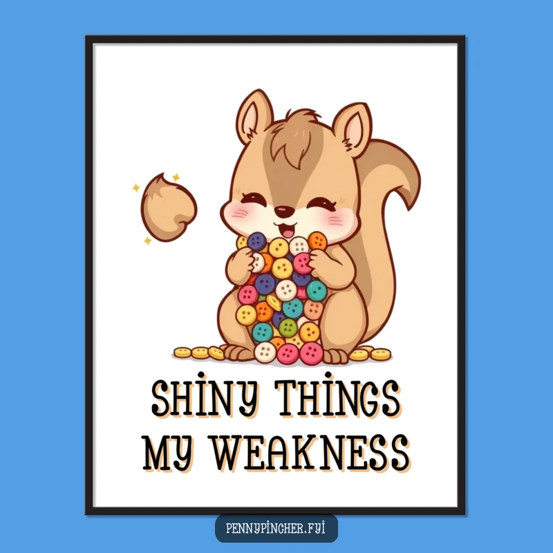 Funny Squirrel Button Hoarder Poster: Decorate with Cheeky Charm and Humor