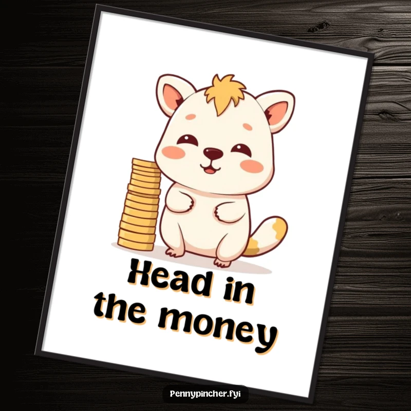 Funny Poster: A determined animal character showing extreme concentration while balancing coins on its nose.