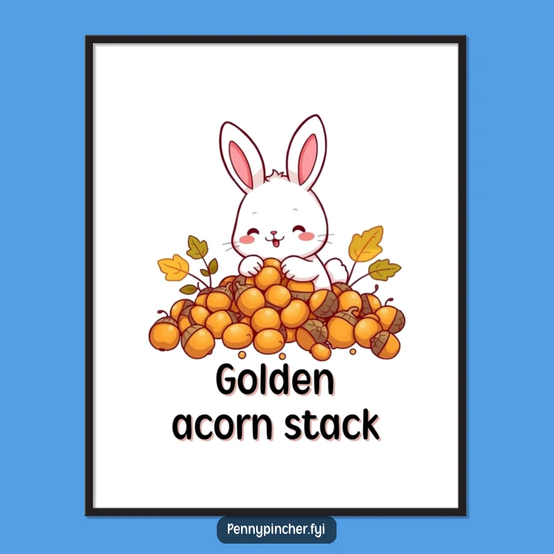 Funny Rabbit Poster: Rabbit w/ acorns, perfect wall art funny gift.