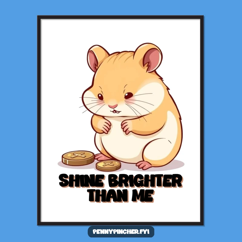 Funny Hamster Polishing Penny Poster: Decorate with Diligence and Humor