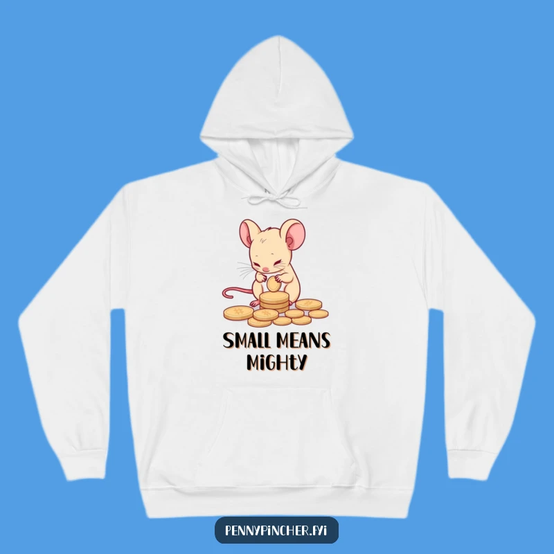 Funny Mouse Hoodie: Cozy Tiny Saver Counts Coin with Humorous Intent