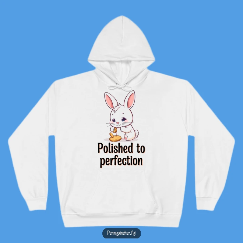 Funny Determined Rabbit Polishing Penny Hoodie: Stay Warm and Witty All Day Long