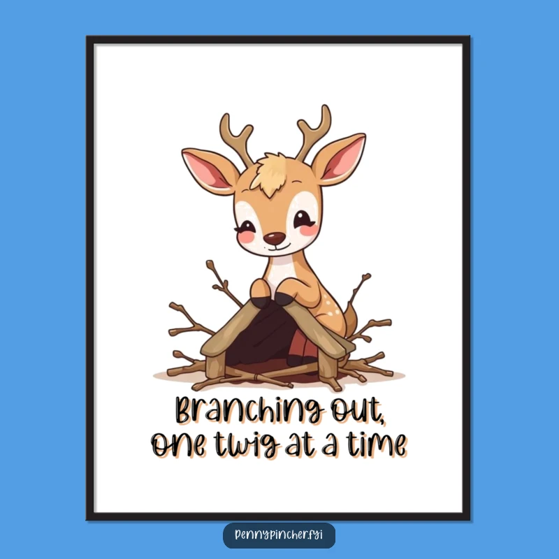Free Printable Wall Art: Funny Deer Building Tiny Home Downloadable Humorous Art