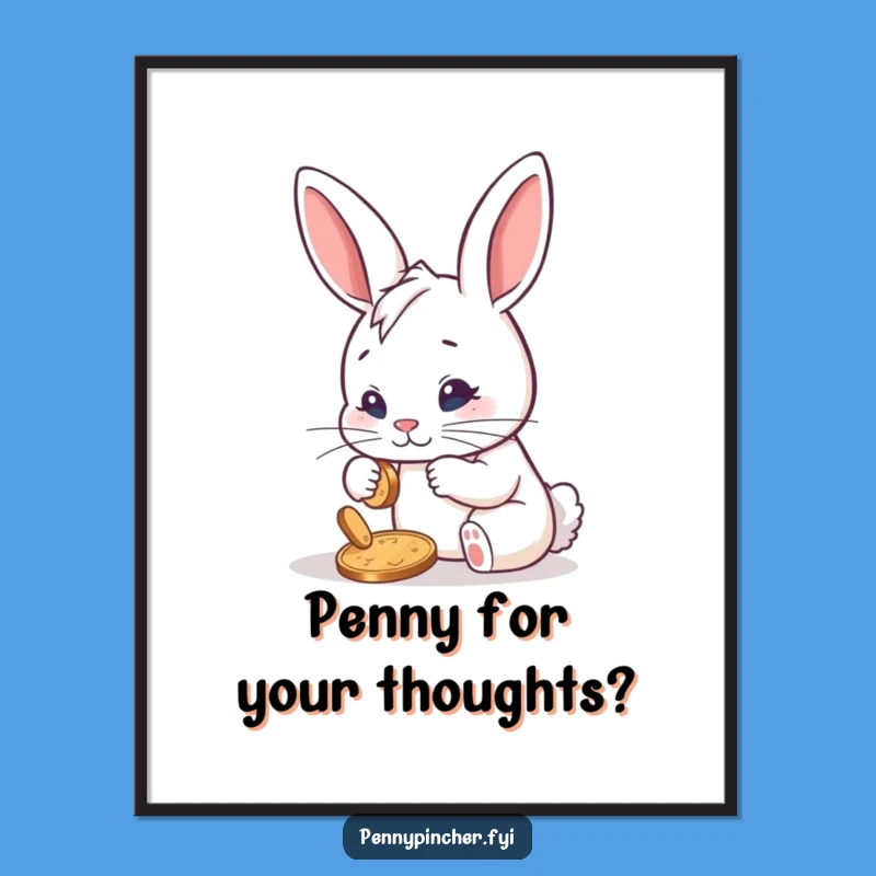 Free Printable Wall Art: Determined Rabbit Polishing Penny Funny Downloadable